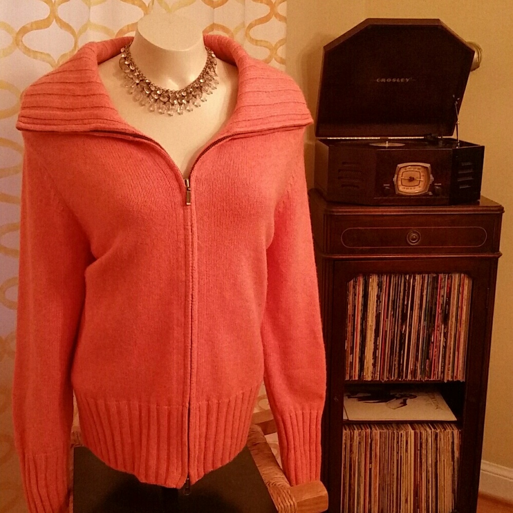 Vibrant Orange Lands End Zip-Up Sweater - Picture 1 of 3